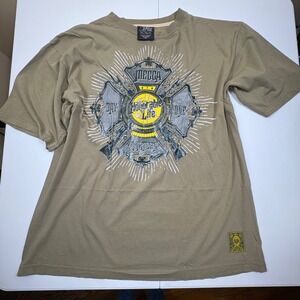 Mecca Apparel T Shirt Mens Sz XL Graphic Print Short Sleeve Khaki Honorable Life